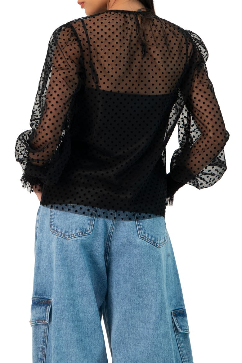 See- Though Polka Dot Smock Sleeve Blouse, Alternate, color, Black