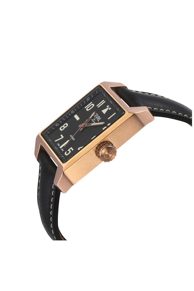 Herald Square Swiss Automatic Leather Strap Watch, 38mm, Alternate, color, BLACK