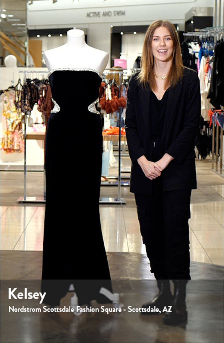 Ariana Cutout Strapless Stretch Velvet Gown, sales video thumbnail