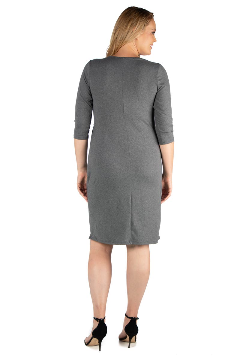 24seven Comfort Apparel Plus Size Knee Length V Neck Dress, Alternate, color, Grey