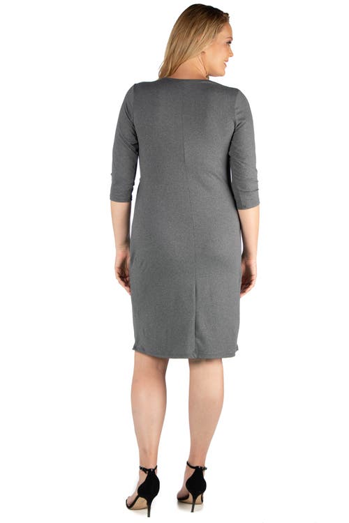 24seven Comfort Apparel Plus Womens Surplice Below Knee Midi Dress In Gray
