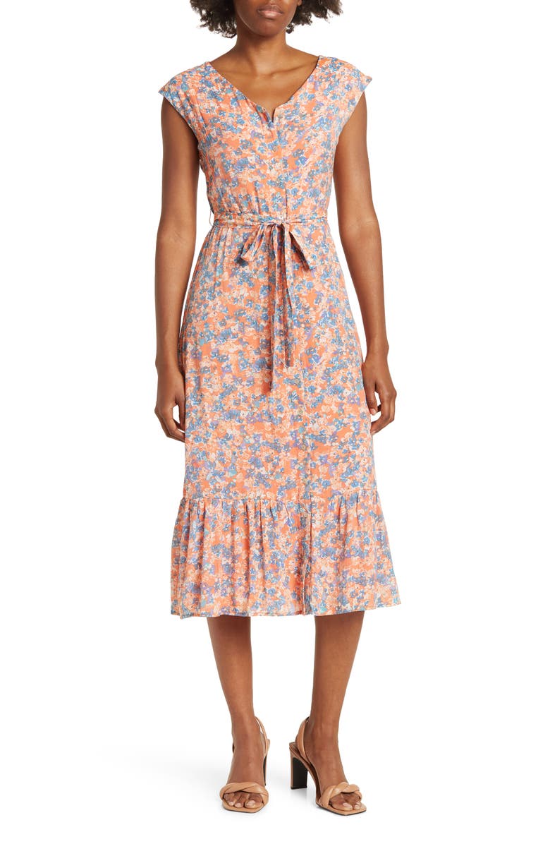 Nanette Lepore Floral Button Front Midi Dress, Main, color, 