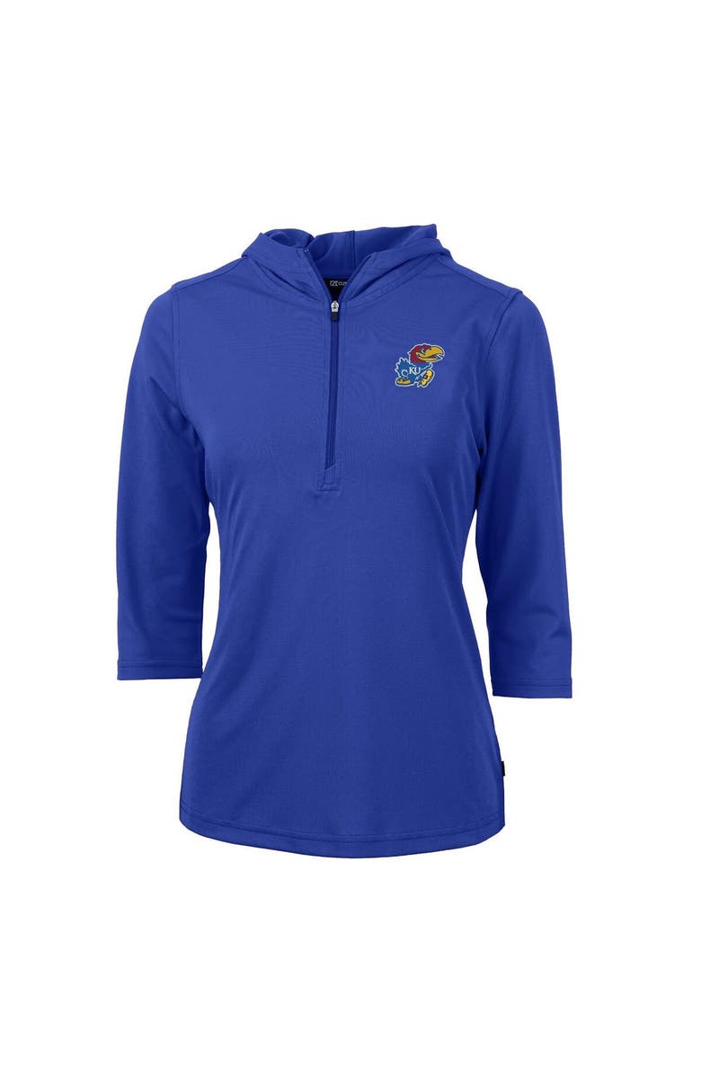 Cutter & Buck Women's Cutter & Buck Blue Kansas Jayhawks Virtue Eco Pique 3/4 Sleeve Half-Zip Pullover Hoodie, Main, color, Blue