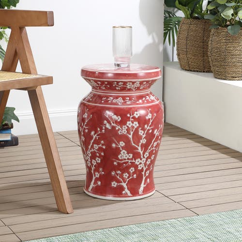 Jonathan Y Cherry Blossom 17.75" Ceramic Garden Stool In Red/white