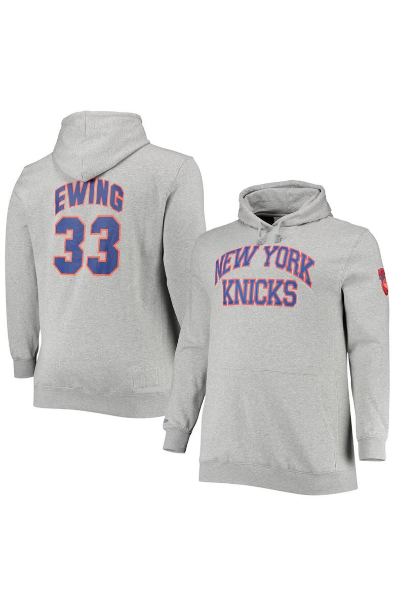 Mitchell & Ness Men's Mitchell & Ness Patrick Ewing Heathered Gray New York Knicks Big & Tall Name & Number Pullover Hoodie, Main, color, 
