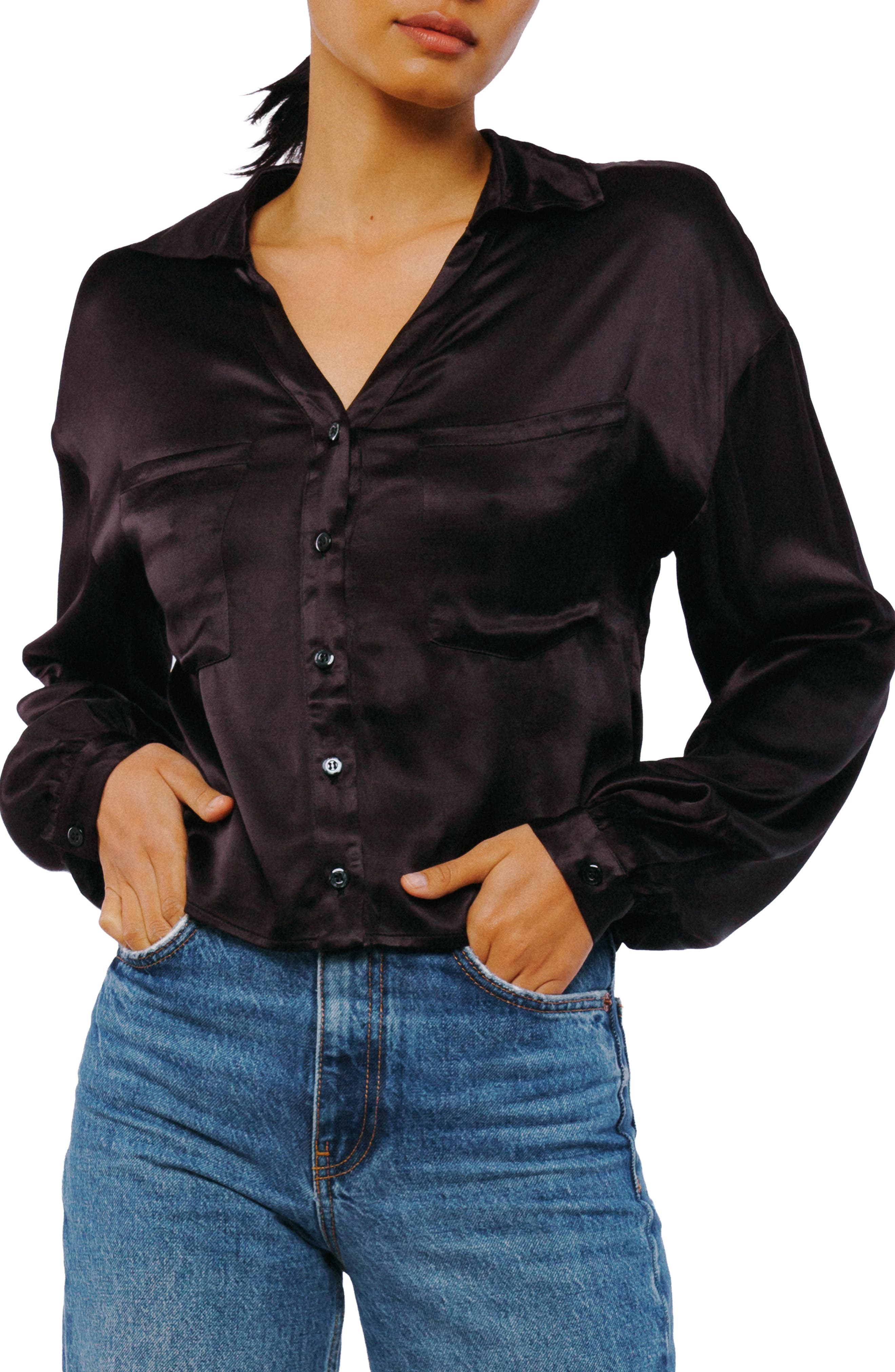 CIEBON Teresa Satin Button-Up Top