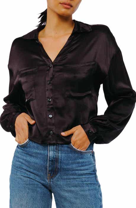 CIEBON Teresa Satin Button-Up Top