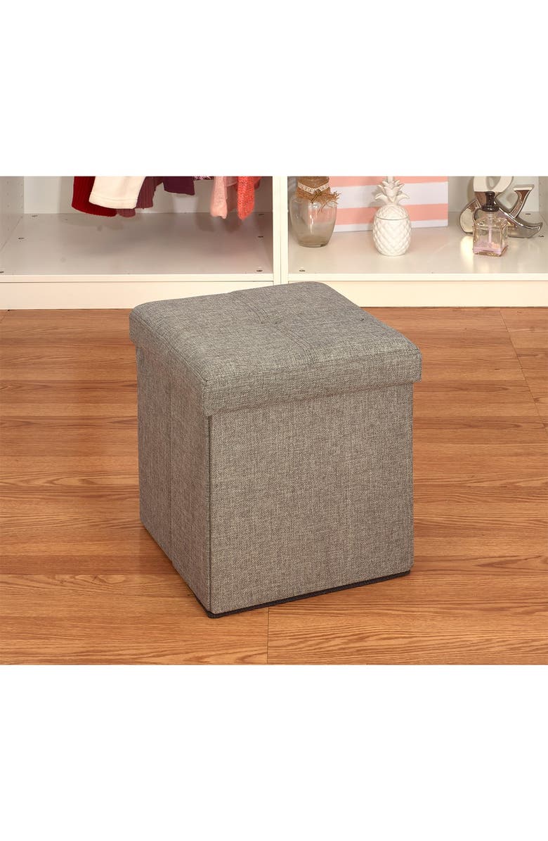 KENNEDY INTERNATIONAL Gray Faux Linen Storage Ottoman Cube, Alternate, color, 