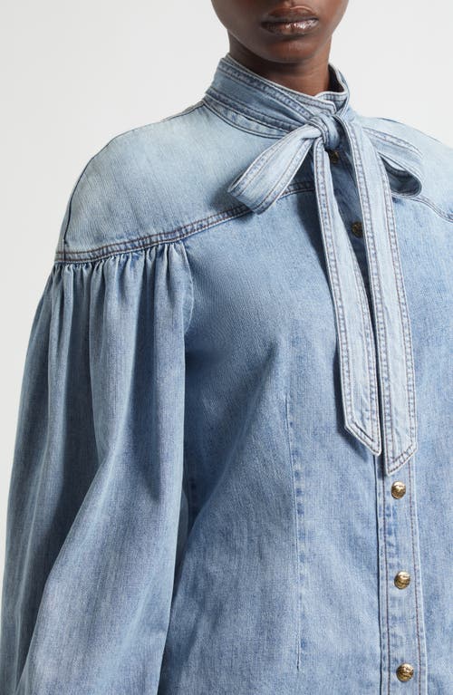 Zimmermann Hypnotic Denim Tie Neck Shirt In Blue