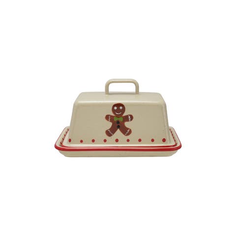 Gingerbread Man Hand-Painted Stoneware Butter Dish
