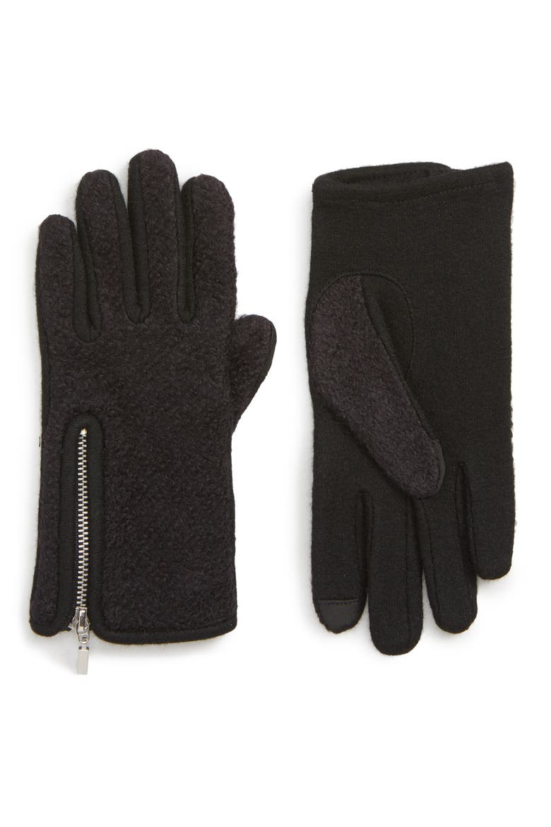 Zip Bouclé Touchscreen Gloves, Main, color, BLACK