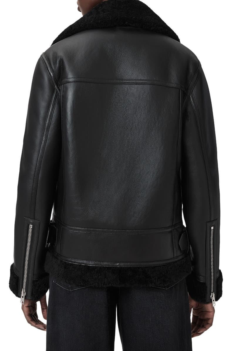 AllSaints Sola Oversize Genuine Shearling Biker Jacket, Alternate, color, Black/ Black