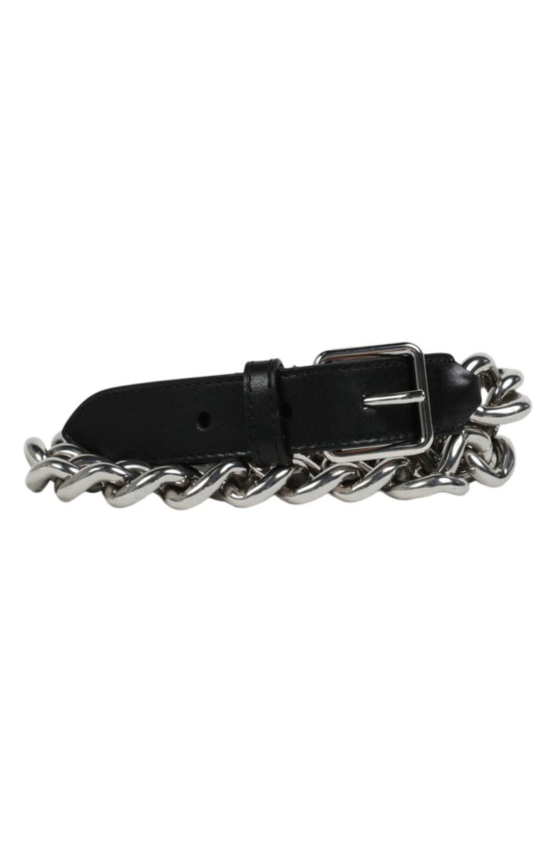 Alexander McQueen Puma Chain Trim Leather Belt, Alternate, color, 