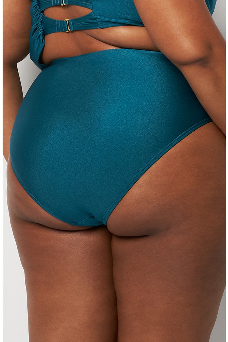 Draped High Waist Bikini Bottoms, Alternate, color, SHINNY MARE
