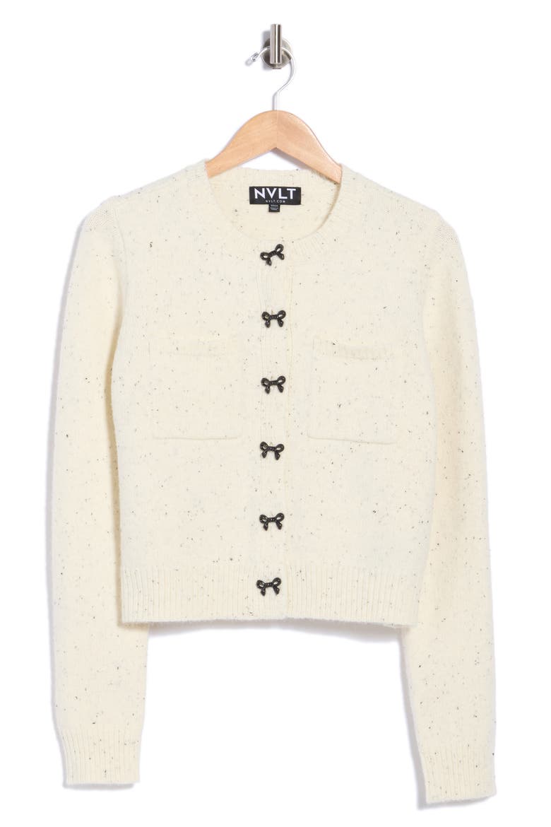 Bow Button Cardigan, Main, color, MARSHMALLOW