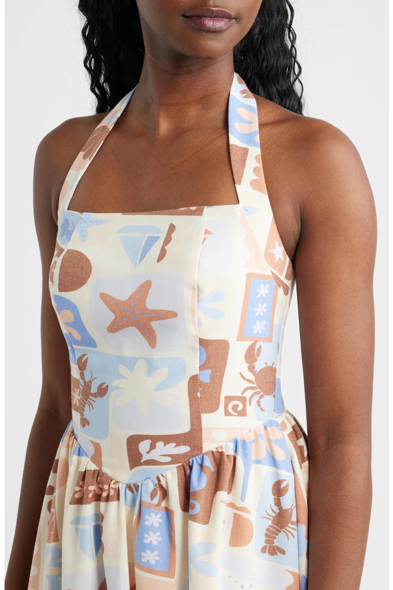Beach Print Halter Sundress, Alternate, color, IVORY/ BLUE