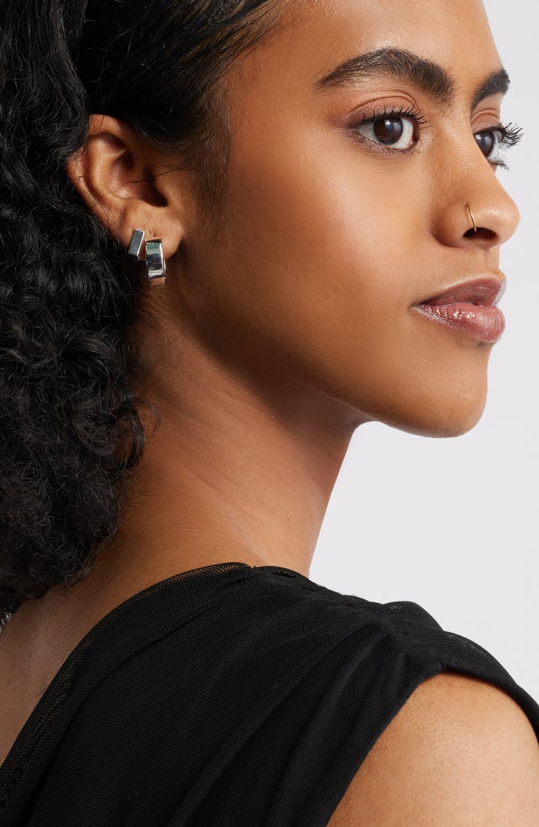 Open Edit 3 Pairs of Geometric Earrings, Alternate, color, Silver