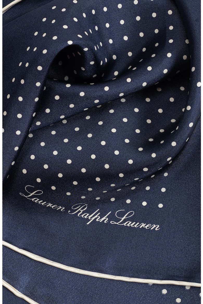 Polka Dot Square Silk Scarf, Alternate, color, NAVY