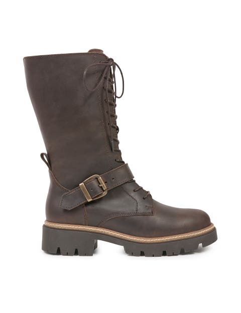 Strap Detail Lace Up Mid Calf Boots