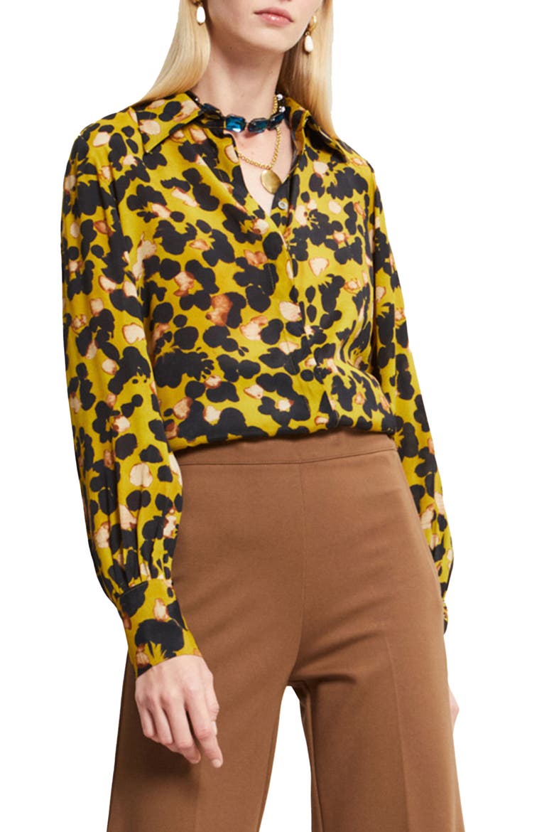 Satin Shirt With Abstract Pattern, Main, color, Yellow
