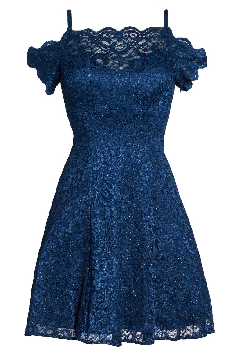 Cold Shoulder Lace Cocktail Dress, Alternate, color, PEACOCK