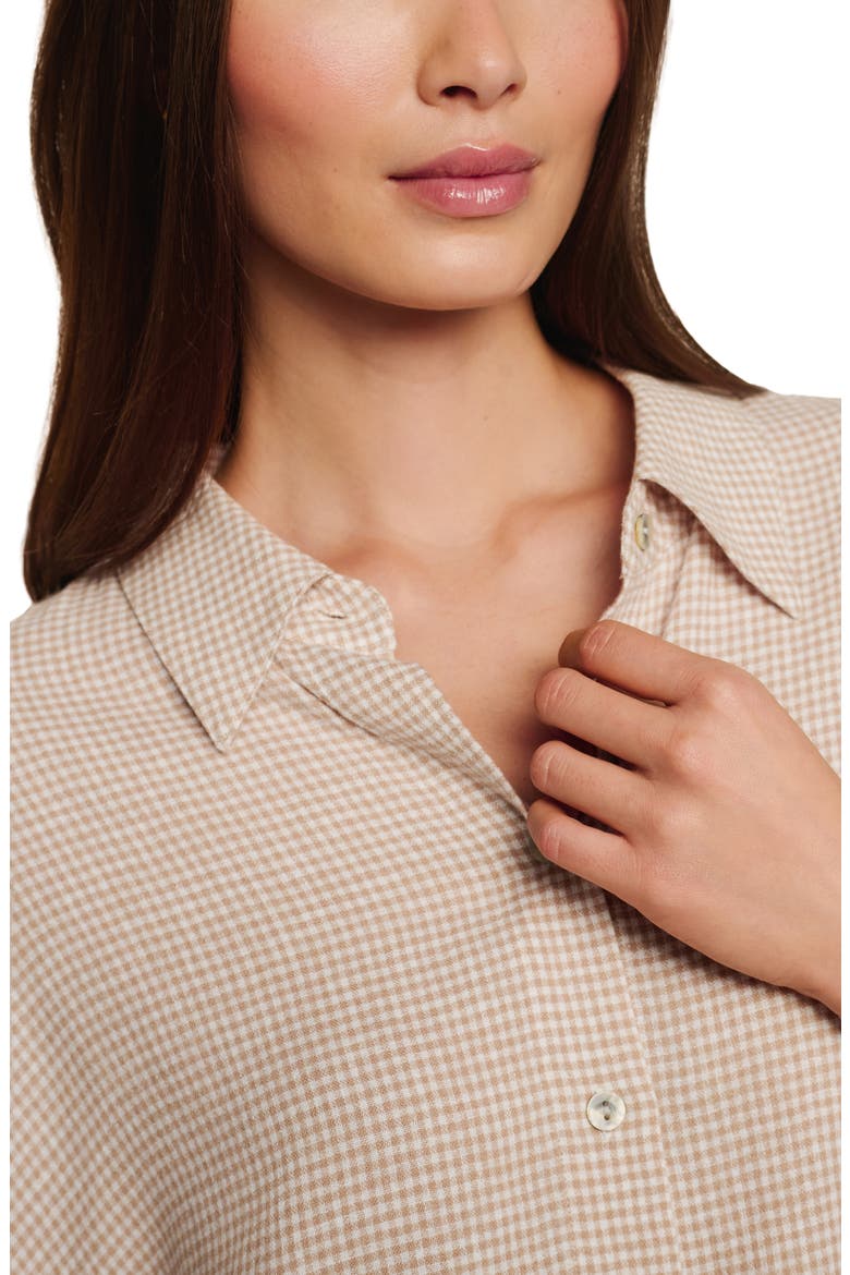 Relaxed Linen Blend Button-Up Sleep Shirt, Alternate, color, GINGHAM WHITE/ WARM TAUPE