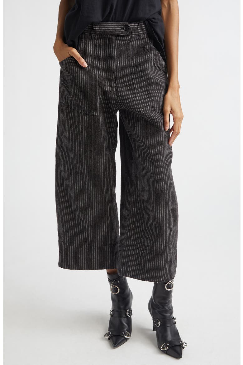 Relaxed Pinstripe Linen & Virgin Wool Crop Work Pants, Main, color, BROWN STRIPE