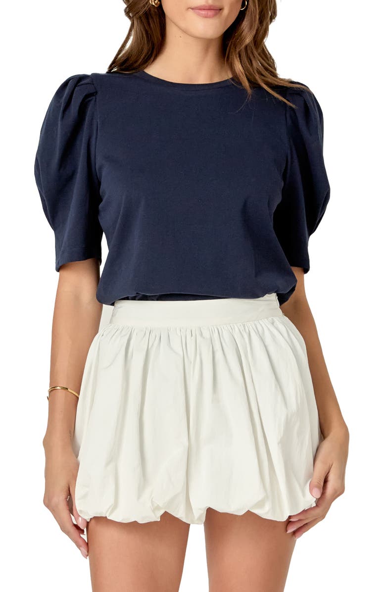 English Factory Puff Sleeve Knit Top, Main, color, Navy