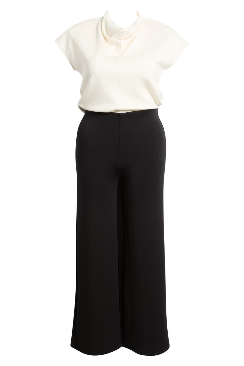 Draped Wide Leg Jumpsuit, Alternate, color, IVORY/ VERY BLACK