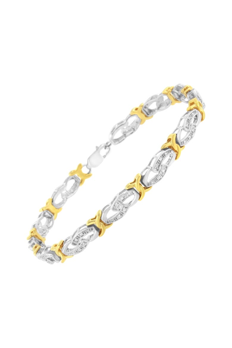 10k Yellow Gold Plated Silver 1/4 cttw Diamond Infinity and X Link Bracelet, Alternate, color, Yellow