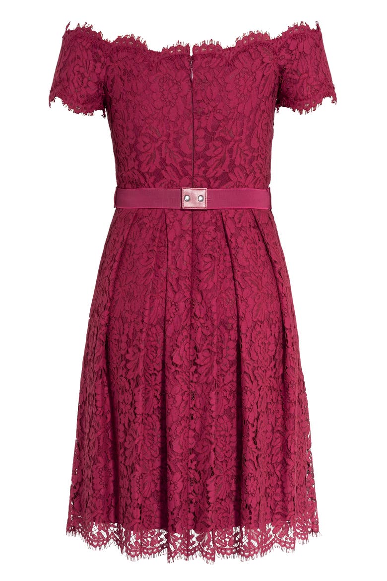 Off the Shoulder Lace Dreams Dress, Alternate, color, RUBY