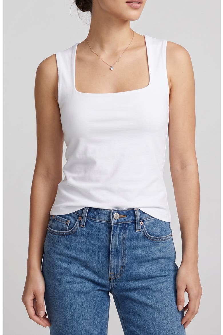 Square Neck Shirred Tank, Main, color, WHITE