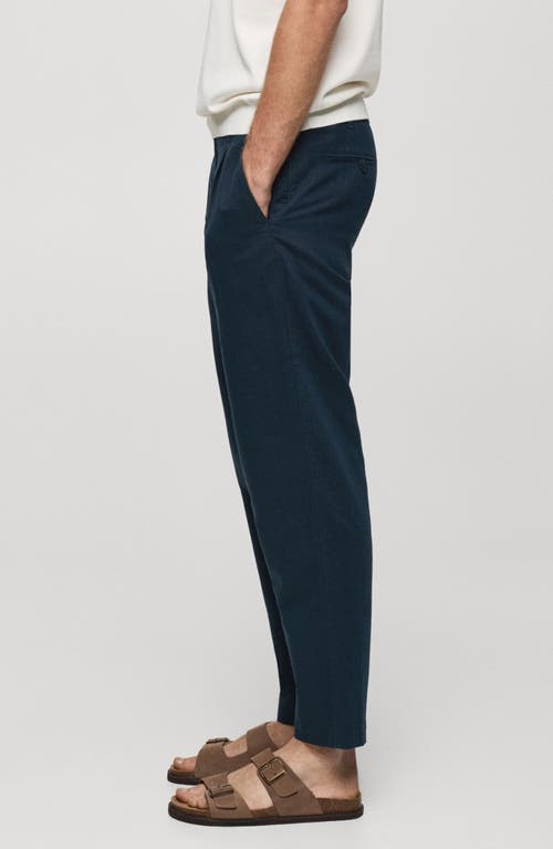 Mango Slim Fit Linen & Cotton Drawstring Pants In Dark Navy