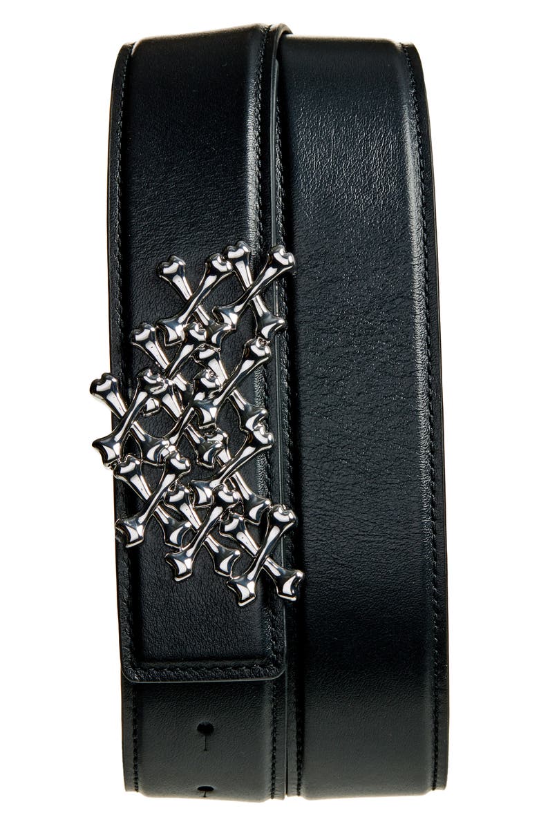 AMIRI Stacked Bones Buckle Leather Belt, Main, color, 