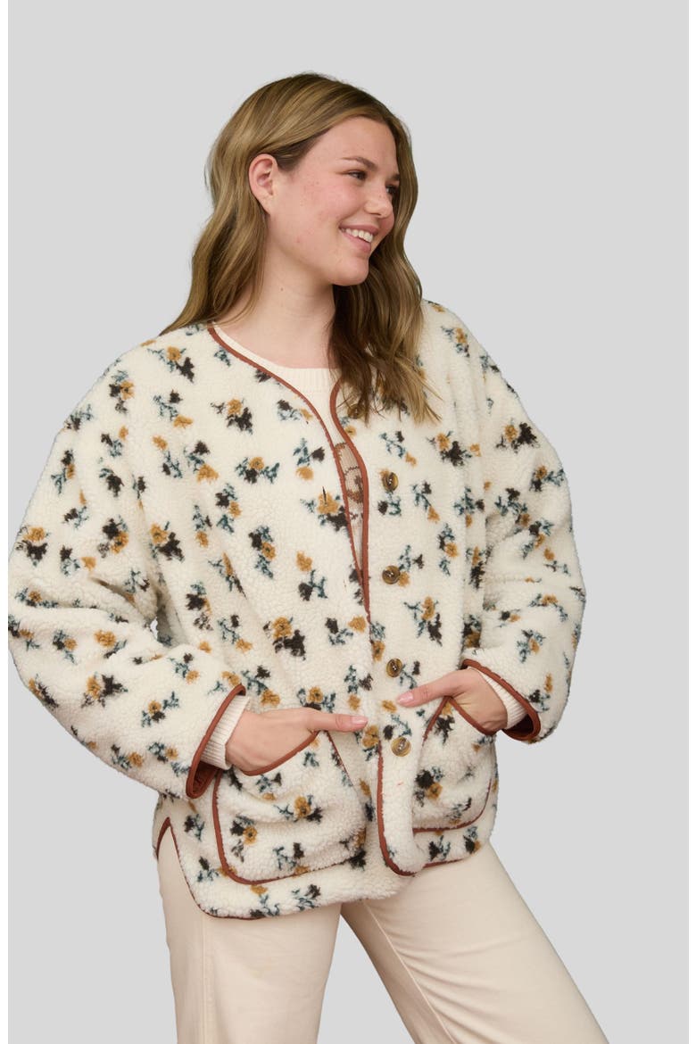 Floral Print Faux Shearling Jacket, Alternate, color, CREAM MULTI