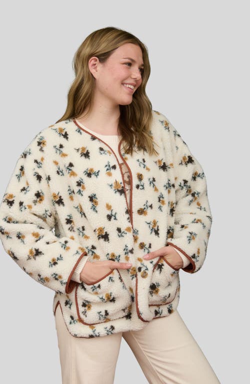 Blu Pepper Floral Print Faux Shearling Jacket In Neutral