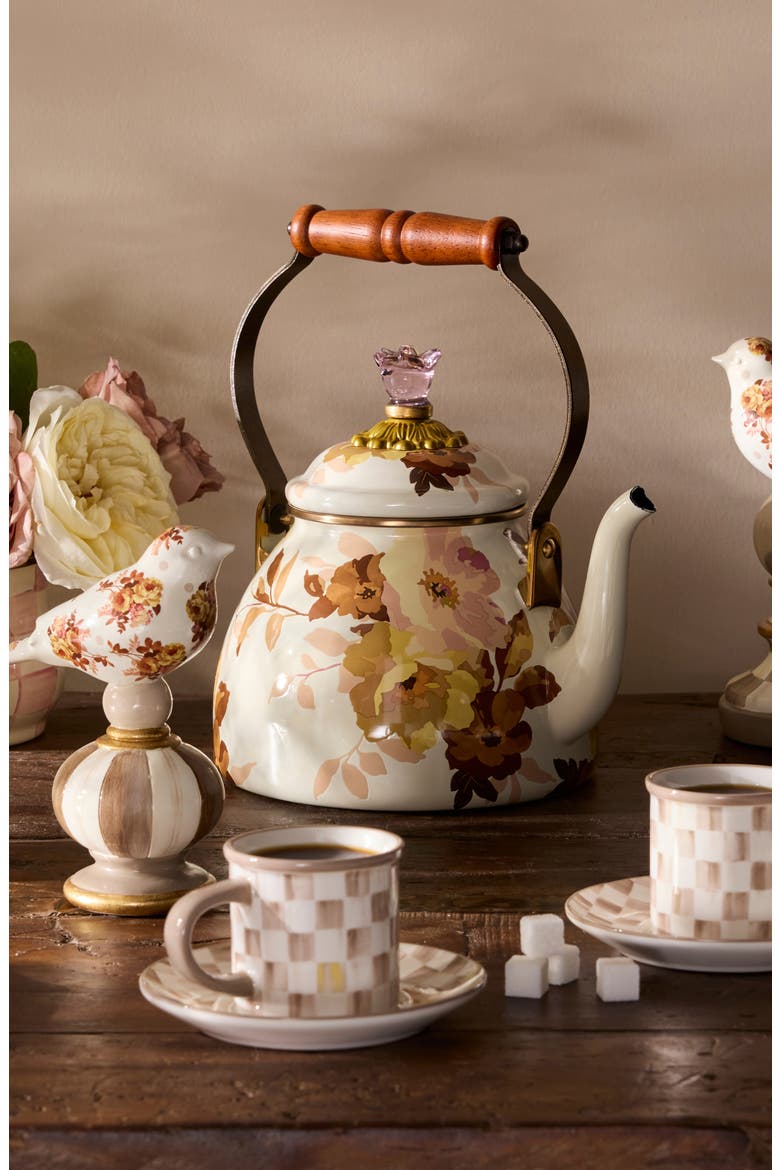 Wild Rose Enameled Steel 2-Quart Tea Kettle, Alternate, color, WHITE
