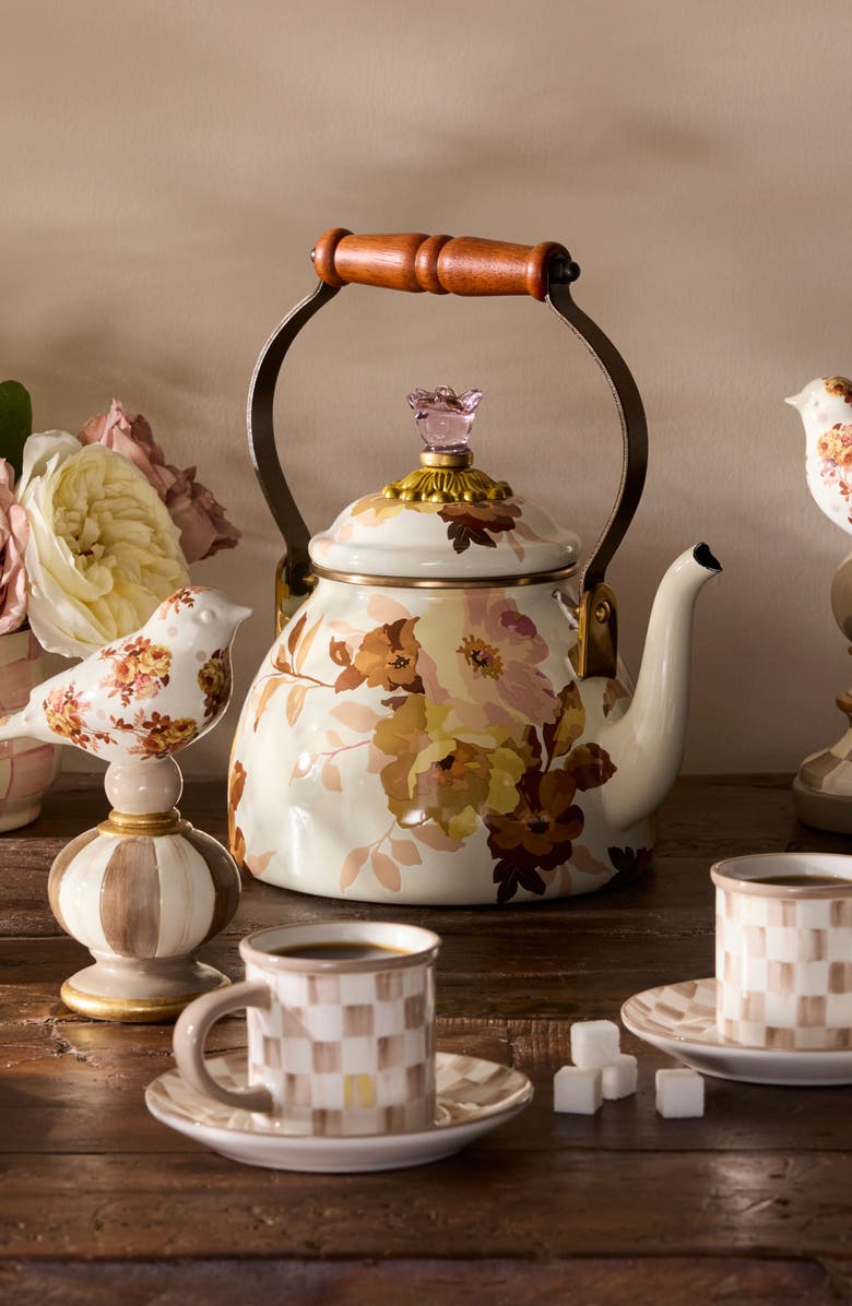 MACKENZIE CHILDS Wild Rose Enameled Steel 2-Quart Tea Kettle, Alternate, color, White