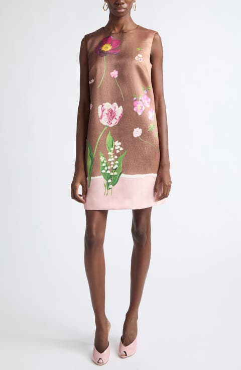 Mixed Botanical Satin Shift Minidress