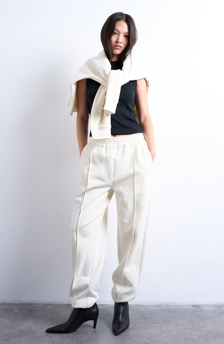Topshop Pintuck Sweatpants, Alternate, color, Cream
