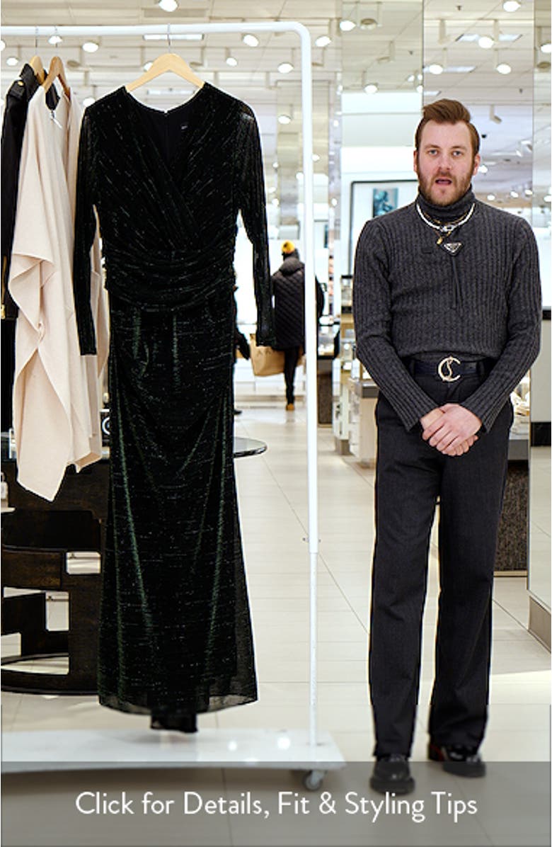 Metallic Long Sleeve Ruched Gown, sales video thumbnail