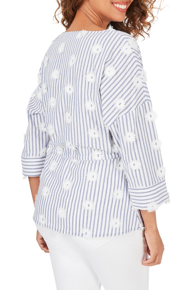 Foxcroft Marina Sea Stripe Embroidered Top, Alternate, color, Malibu Blue