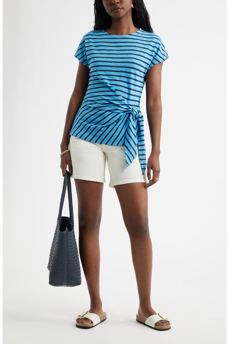 Drop Shoulder Tie Front Top, Alternate, color, BLUE MAYA NAVY STRIPE