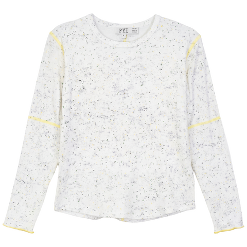 Splash Ribbed Long Sleeve Merrowed Hem Top (Big Kid)