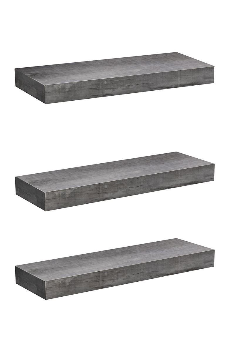 SORBUS Grey/Wood 3-Tier Wall Mount Floating Shelf, Alternate, color,