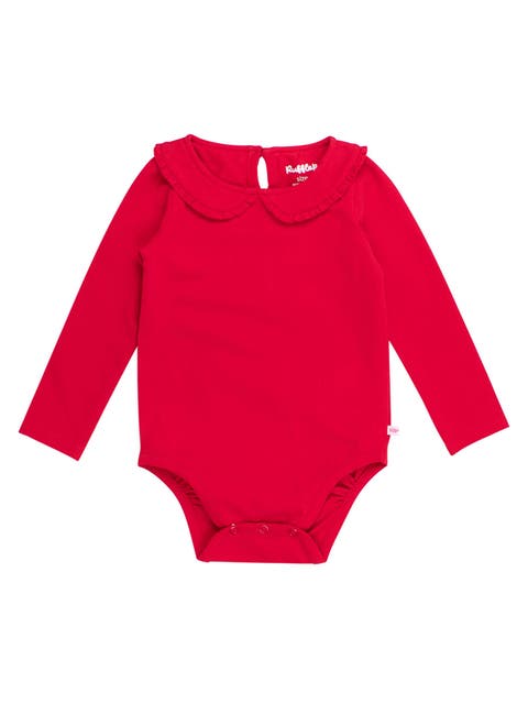 Baby Girls Knit Long Sleeve Ruffle Peter Pan Bodysuit