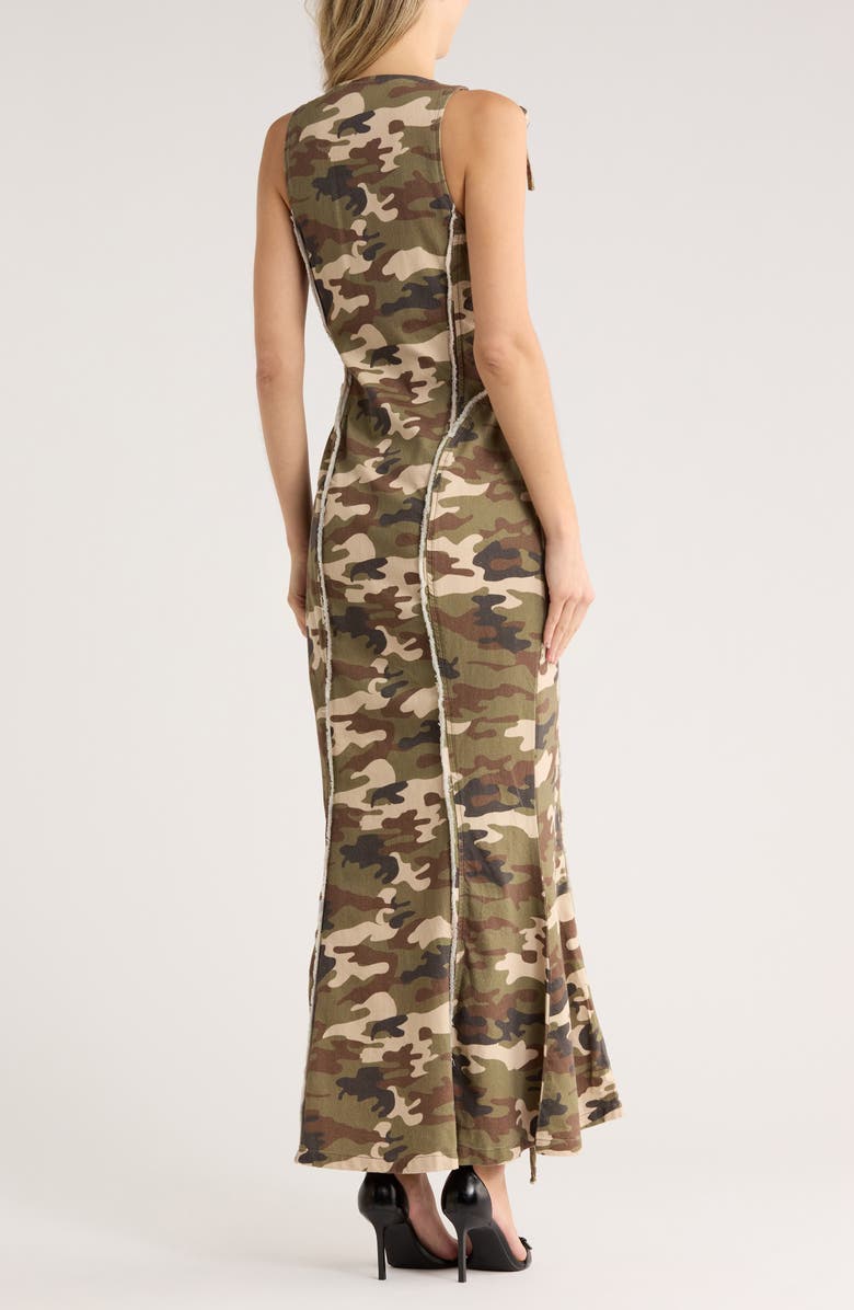 AFRM LOS ANGELES Maisie The Grommet Zip Stretch Cotton Maxi Dress, Alternate, color, Woodland Camo