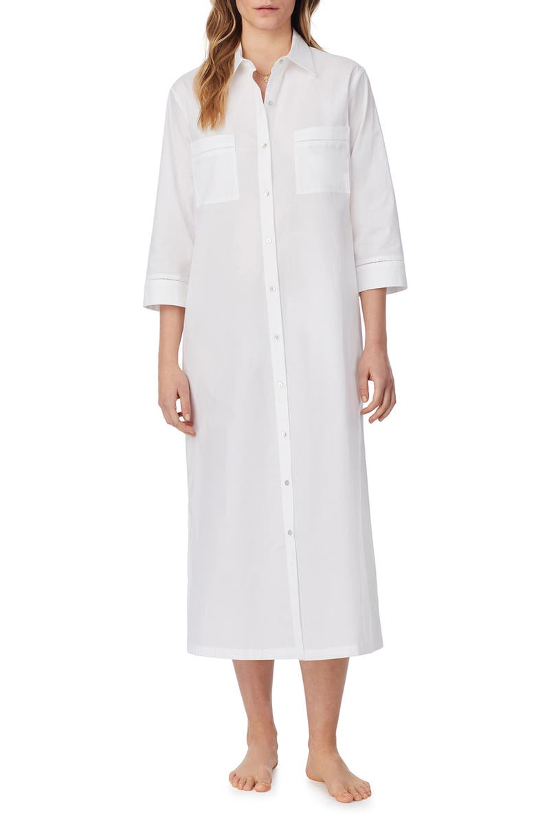 Eileen West Cotton Lawn Long Sleep Shirtdress, Main, color, White