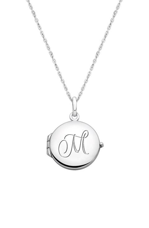 Sterling Silver Round Locket & Engraved Initial 14-16" Necklace