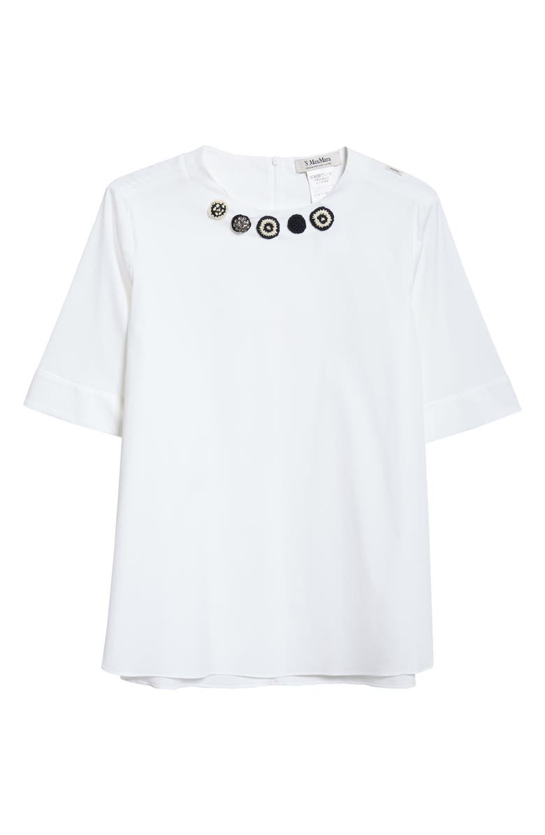 Max Mara Dora Embellished Stretch Poplin Top, Alternate, color,